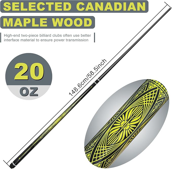 HomeSeason Fiberglass Pool Cue Stick 21oz Cue Sticks 58" Professional Low Deflection Billiard with Screw-in Extension and Leather Bag