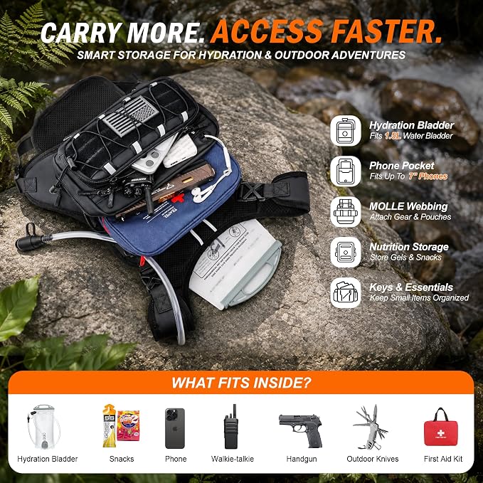 BECOJADDE Running Vest for Men with 2L Water Bladder Tactical Hydration Backpack Adjustable Lightweight Chest Pack for Marathon Hunting Cycling
