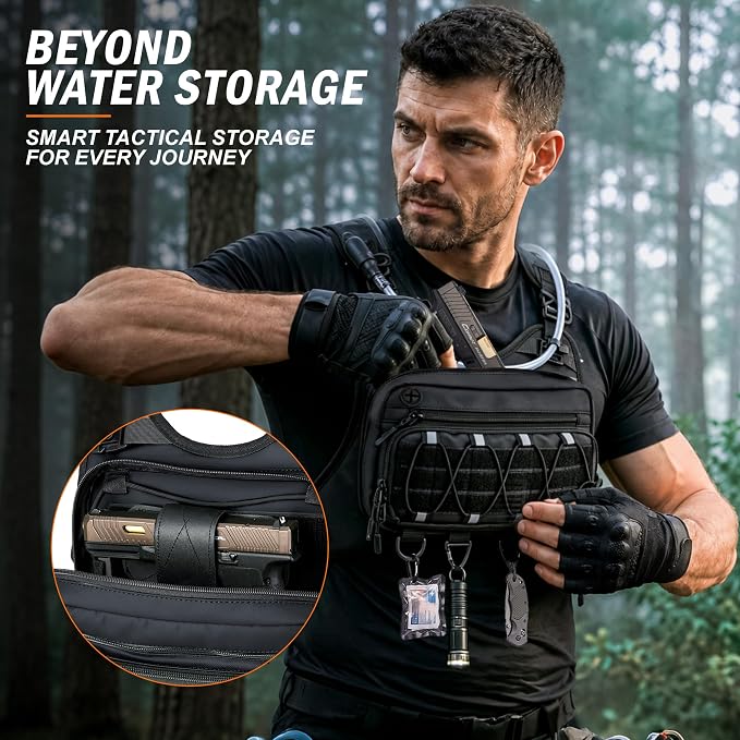 BECOJADDE Running Vest for Men with 2L Water Bladder Tactical Hydration Backpack Adjustable Lightweight Chest Pack for Marathon Hunting Cycling
