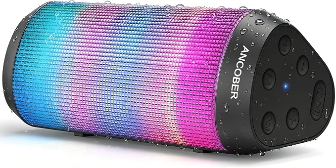 Portable Bluetooth Speaker Powerful HD Loud Sound, LED Lights, IPX4 Wateproof, 24H Playtime, Wireless TWS Pairing, Built-in Mic, for Home/Outdoor/Party, Birthday Gifts for Father Men Dad Husband