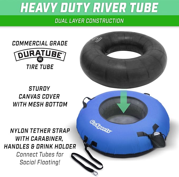 GoSports 44 Inch Heavy-Duty River Tube with Premium Canvas Cover - Commercial Grade River Tube - Stars & Stripes