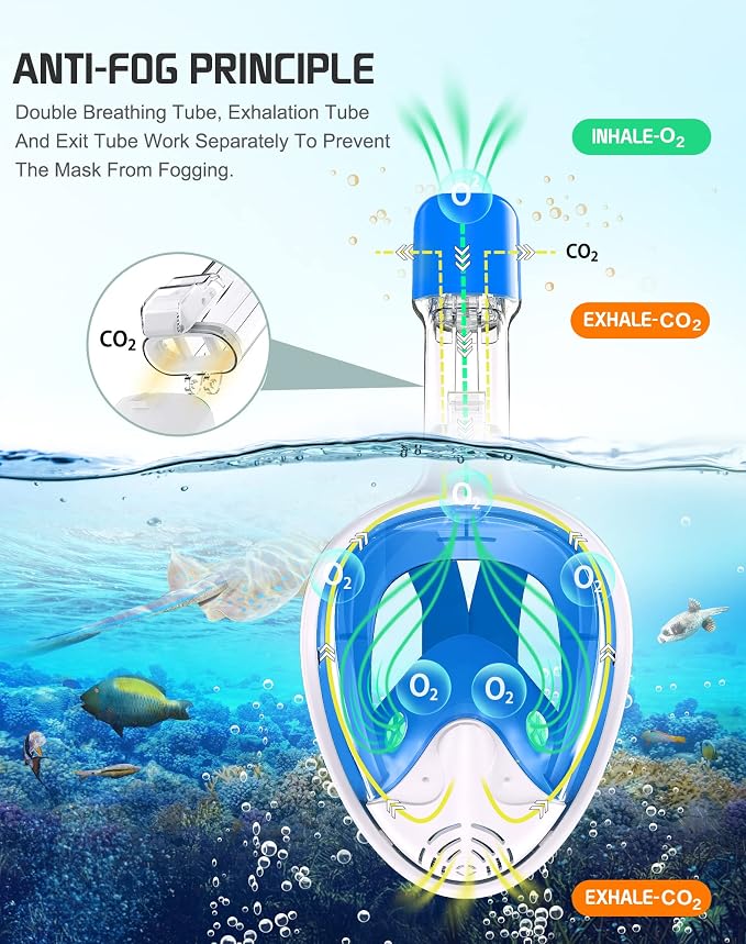 Greatever Full Face Snorkel Mask, Snorkeling Gear for Adults with Latest Dry Top Breathing System and Detachable Camera Mount, Foldable Snorkel Set for Family Snorkeling Trips, Anti-Fog & Anti-Leak
