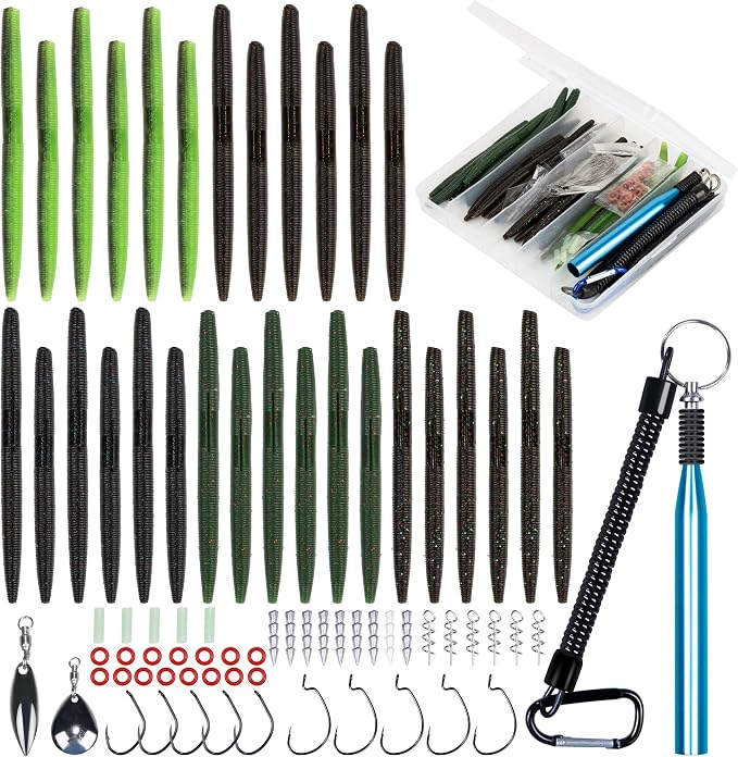 4"/5" Senko Worms Kit, Salt Impregnated Soft Plastic Lures | 30/50/78/100 Wacky Worms for Bass Fishing, Freshwater & Saltwater Applications,Artificial fishing bait