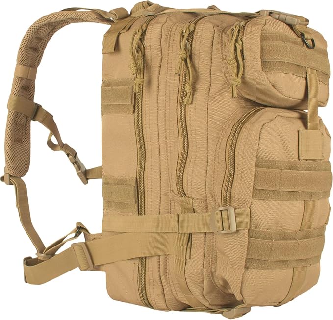 FOX OUTDOOR PRODUCTS Medium Transport Pack | 29L Tactical Backpack with Organizer Pockets, MOLLE Webbing & Hydration Sleeve, Coyote