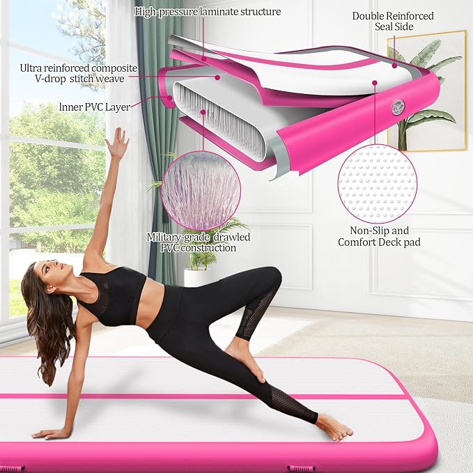 Air Mat Tumble Track, Gymnastics Mats Tumbling Track with Electric Air Pump for Home Use Cheerleading Training Kids Gym Yoga