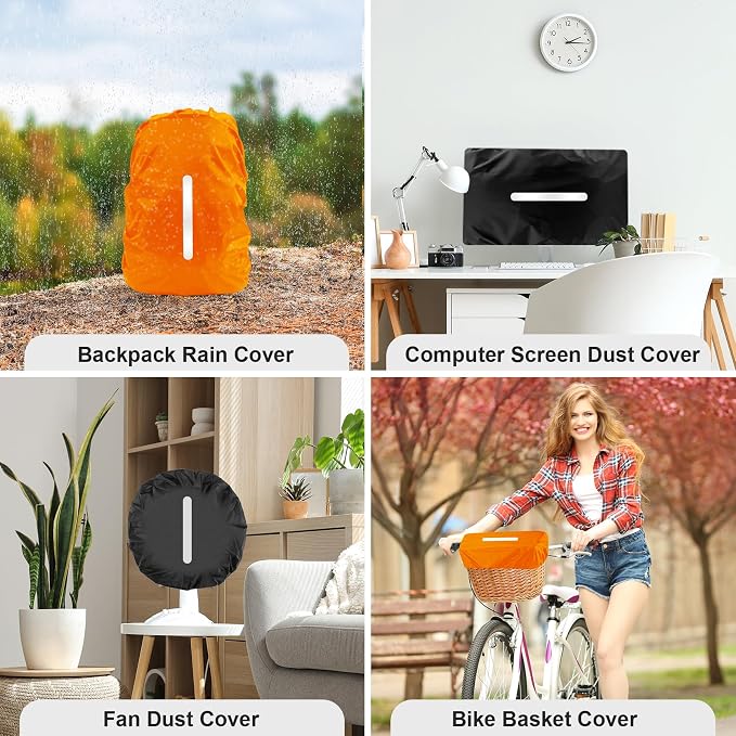 LAMA 2 Pack Waterproof Rain Cover for Backpack, Reflective Rucksack Rain Cover for Anti-Dust/Anti-Theft/Bicycling/Hiking/Camping/Traveling, L Size (for 45L-55L Backpack), 1 Pcs Black + 1 Pcs Orange