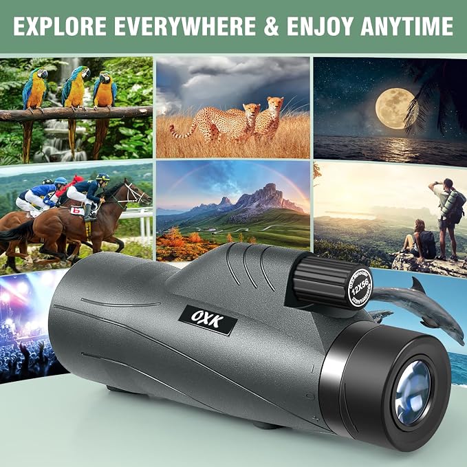 12x56 High Power Monocular Telescope with Smartphone Adapter Tripod Travel Bag, Larger Vision Monoculars for Adults with BAK4 Prism & FMC Lens, Suitable for Bird Watching Hunting Hiking Camping