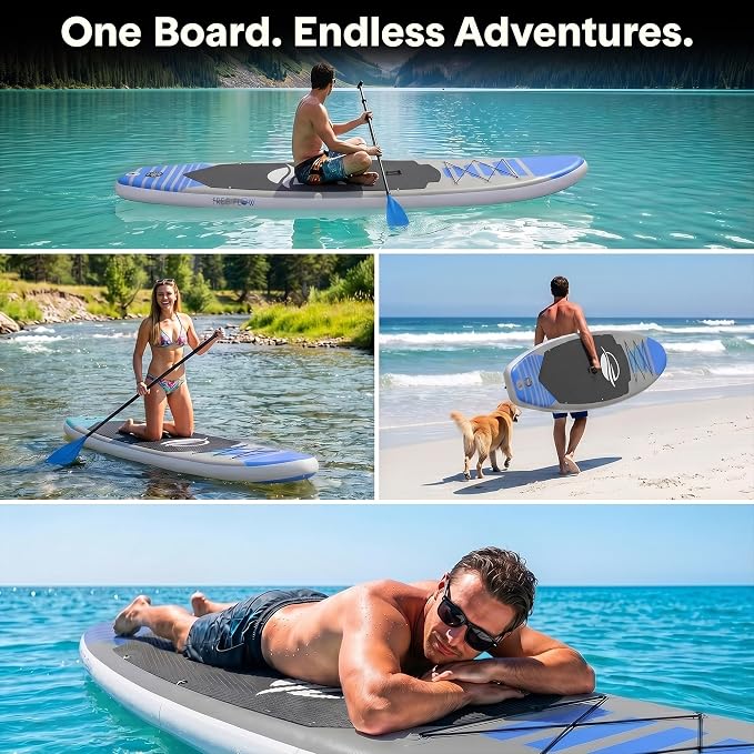 SereneLife 10’6" Inflatable Stand Up Paddle Board with Premium SUP Accessories - Wide Stable Design with Non-Slip EVA Deck Pad, for Youth and Adults, 350 lbs. Capacity