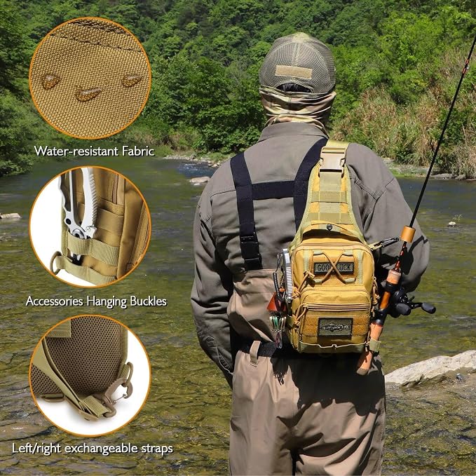 Dovesun Small Fishing Backpack, Waterproof Fly Fishing Sling Pack Tackle Bag with Tackle Boxes