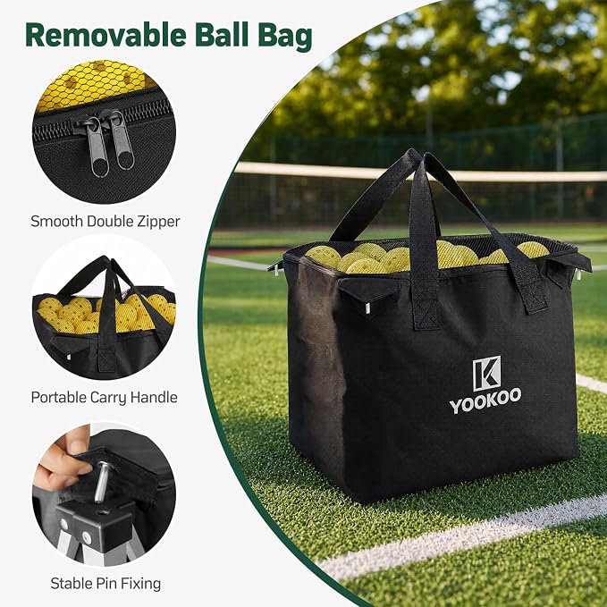 YooKoo Pickleball Basket with Lockable Wheels, Collapsible Pickleball Hopper Holds Up to 100 Balls, Sports Equipment Organizer Suitable for Ball Court, School, Garage