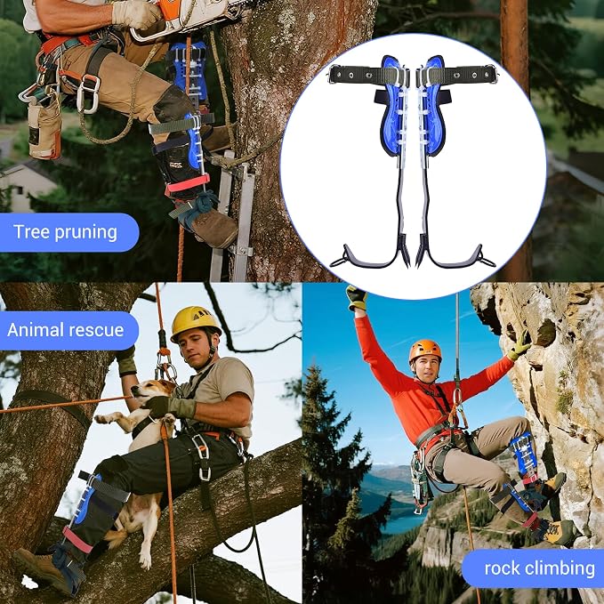 Climbing Equipment. Tree - Climbing Kits. Anti - Slip Climbing Tools with footboards. —— Forestry Operation Equipment Suitable for Rock Climbing, Tree Trimming, Hunting, and Fruit Picking.
