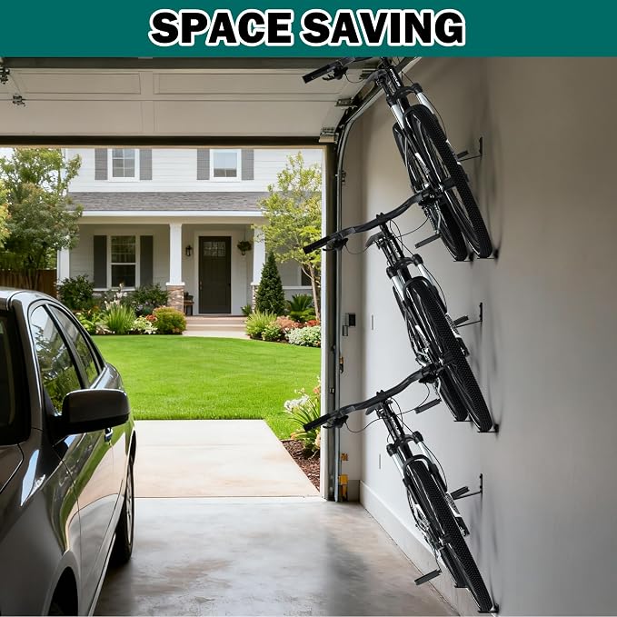 EVERHANGER Wall Mount Bike Pedal Hanger, Heavy-duty Garage Bike Rack, Horizontal Bike Hooks, Holds Up to 70LBS, 3 Pack