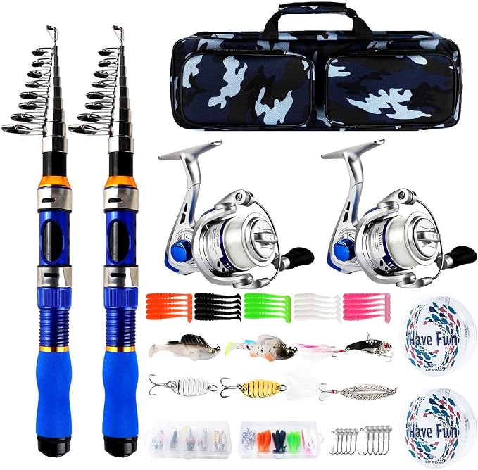 2-Pack 6.89FT Telescopic Fishing Rod Reel Combo Tackle Box Travel Carry Bag | Collapsible Pole Spinning Reel Lure Accessory Storage Bag Portable Fishing Gear Kit for Saltwater Freshwater Fishermen Gift