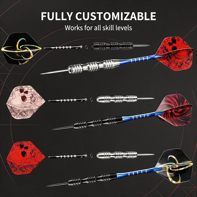 WINSDART Steel Tip Darts 12 Pack Set with Nonslip Iron Barrel Aluminum Dart Shafts and Flights Darts Sharpener an Gift Box