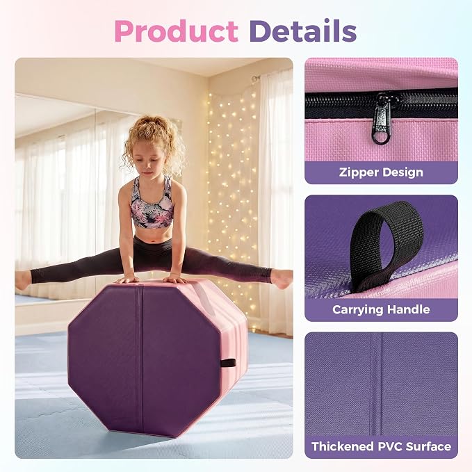 Garvee 19"X19"X23" Octagon Gymnastics Mat, Home Tumbling Mat with High-Density Foam & Waterproof Cover, Skill Shape Tumbling Backbend Trainer Exercise Mat, Somersault Backbend Trainer for Cheerleading & Martial Arts