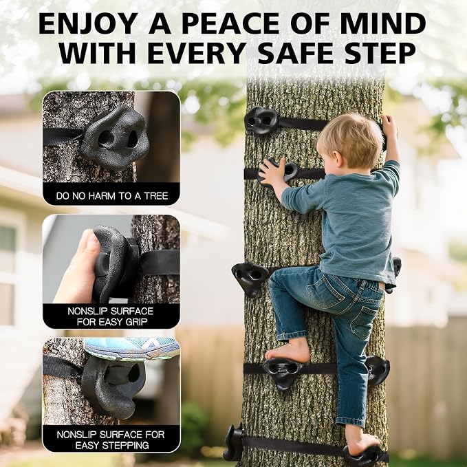 TOPNEW 18PCS Ninja Tree Climbing Holds and 6 Sturdy Ratchet Straps for Kids Tree Climbing, Large Climbing Rocks for Outdoor Ninja Warrior Obstacle Course Training