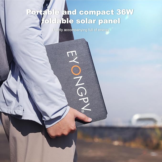 EYONGPV 36W Portable Foldable Solar Panel with Croc-Eye USB-C PD Fast Charging Output, IP67 Waterproof Compact Solar Charger for Phones, Power Banks, Camping, Hiking, Backpacking