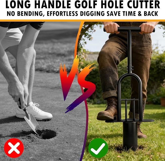 Golf Hole Cutter, 4" & 6" Golf Hole Digger Tool with Detachable Handle, Portable Metal Cup Cutter Set Professional Golf Practice Accessories for Backyard, Lawn, Putting Green & Outdoor Gardening