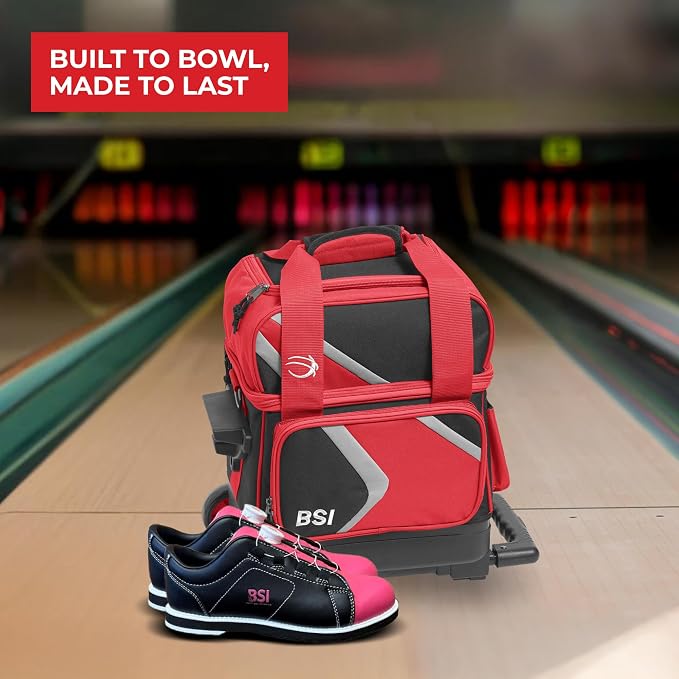 BSI Dash Roller Bowling Bag with Smooth Rolling Wheels, Padded Ball Compartment, Retractable Locking Handle, & Shoe Pocket