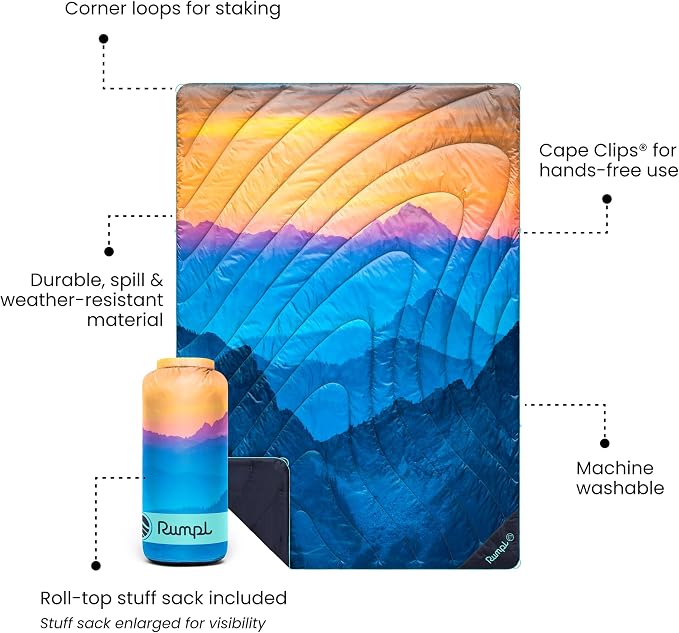 Rumpl Original Puffy 1-Person Blanket for Camping and Outdoors, Misty Peaks Mountainscape