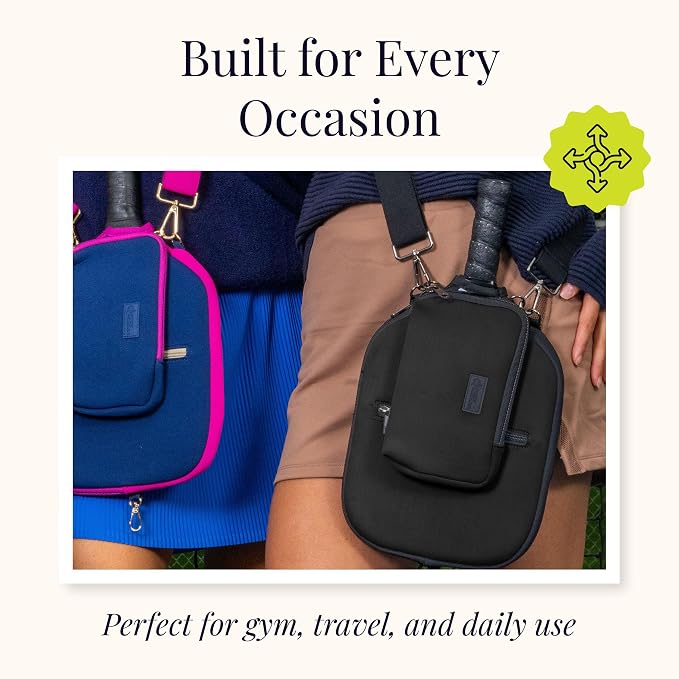 Posh Pickler Clip-On Expandable Neoprene Pouch with Zipper, Weather-Resistant Design, Secure Storage for Keys, Card, Compatible with Crossbody Paddle Cover & Strap, pickleball gifts 7.7" L x 5" W