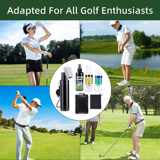 Golf Club Cleaning Kit with Club Cleaner, Grip Cleaner, Polish, Brush, Magnetic Golf Towel & Leather Bag | Restores Clubs, Removes Rust & Scratches, Renews Grip Tackiness, Premium Gifts for Golfers