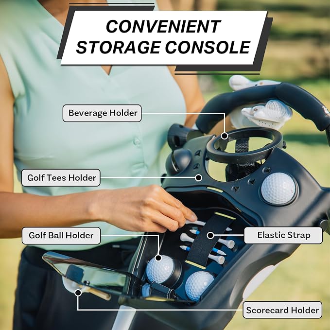 CUBE CART 3-Wheel Golf Push Cart – Ultra-Compact 14.5 lb Folding Golf Trolley, Two-Step Fold, Adjustable Handle, Foot Brake, Umbrella Holder & Built-in Storage