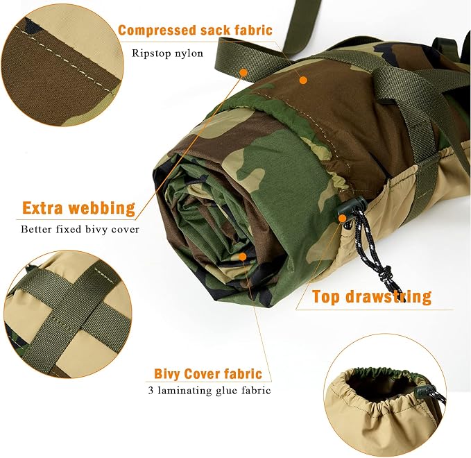 Akmax.cn Bivy Cover Sack for Military Army Modular Sleeping System, Waterproof Outer Shell for Sleeping Bag, Minimalist Stealth Shelter