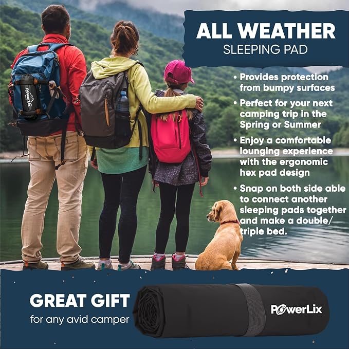 POWERLIX Sleeping Pad – Ultralight Inflatable Sleeping Mat, Ultimate for Camping, Backpacking, Hiking – Airpad, Inflating Bag, Carry Bag, Repair Kit – Compact & Lightweight Air Mattress (Black)