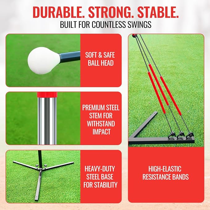 Youth Swing Trainer For Baseball & Softball - Auto Reset Hitting Trainer with 3 Power Bands,Softball Swing Trainer Height Adjustable 24–30" Baseball Training Equipment Improve Power,Speed,Accuracy