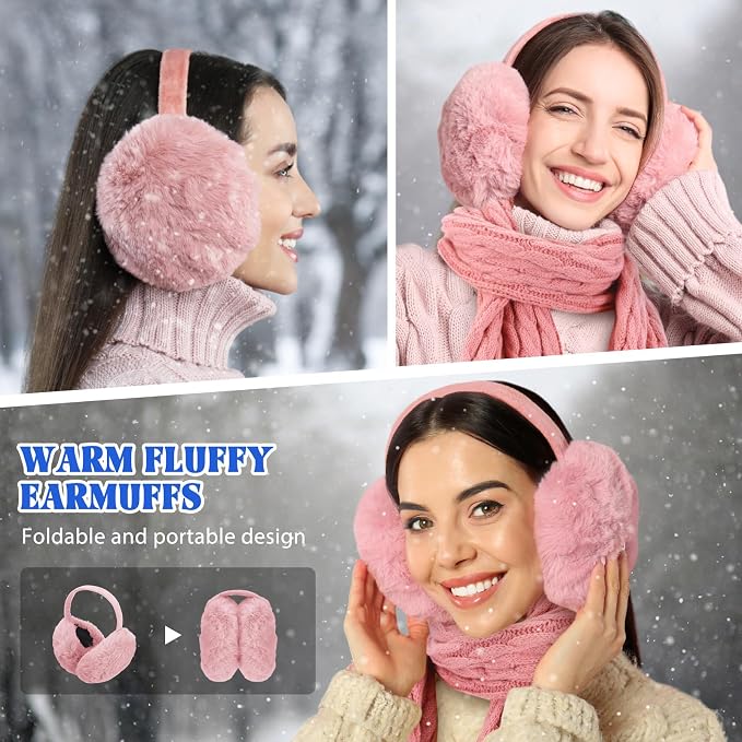 16 Pcs Women Hat Scarf Gloves Ear Muffs Set Winter Knitted Pom Beanie Hats Scarf Touch Screen Gloves for Men Adult Homeless