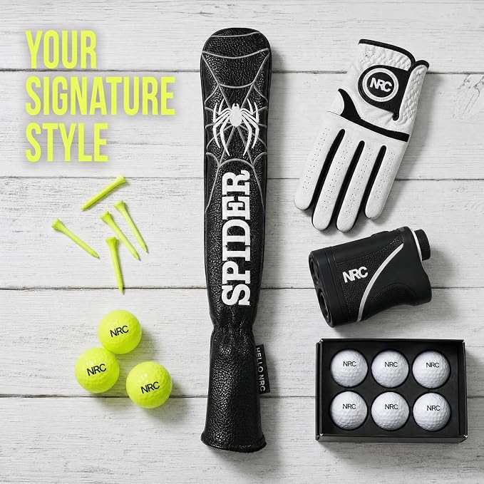 Vesperlux Spider Golf Headcovers Driver Wood Hybrid Iron | Waterproof Leather, Magnetic Putter Cover, Anti-Slip Fit, Full Protection, Durable, Fits Alignment Stick, Men's Golf Gift