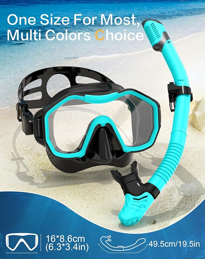 Snorkeling Gear for Adults Kids, Dry-Top Snorkel Set, 180°Panoramic Wide View Diving Mask Breathing Freely Snorkel Mask for Snorkeling Scuba Diving Swimming Travel