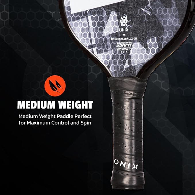 Onix Graphite MOD Z5 Carbon Fiber Pickleball Paddle with Wide-Body Shape. Honeycomb Core, Graphite Face & Cushion Comfort Pickleball Paddle Grip