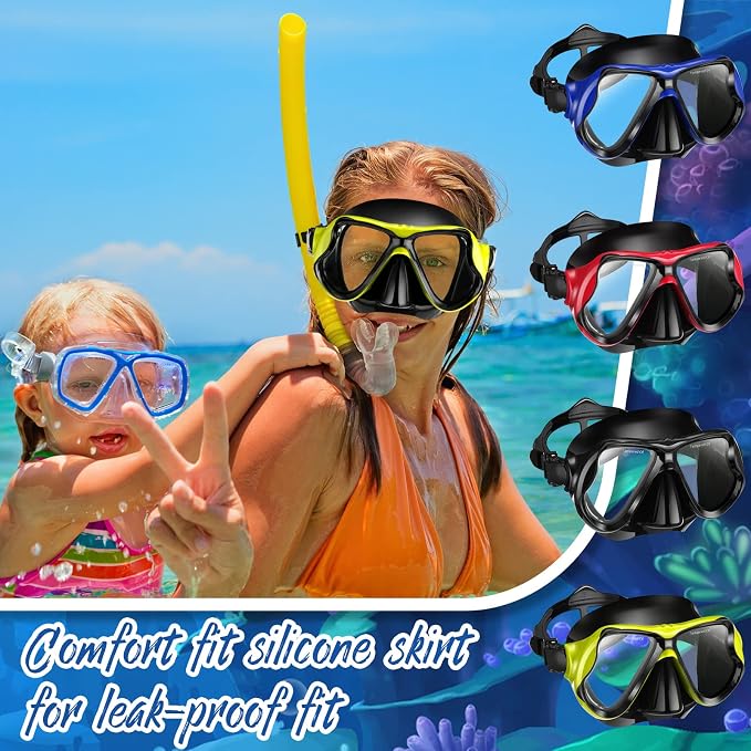 Preboun 4 Pcs Adult Snorkeling Diving Mask Scuba Swim Masks Anti Fog No Leaking Snorkeling Goggle for Men Women Panoramic Swim Goggles with Nose Cover for Diving Underwater