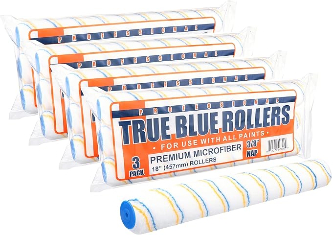 True Blue 18" Professional Paint Roller Covers, 18 Inch, Best for All Types of Painting Surfaces, Refill Bulk Pack (12, 3/8" Nap)