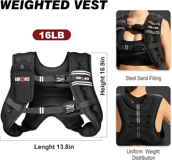 Weighted Vest for Men Women, No-Bounce 6LB 8LB 12LB 16LB 20LB 25LB 30LB Weights Vest with Adjustable Buckles & Reflective Stripes | Weight Vest for Walking Running Hiking Workout