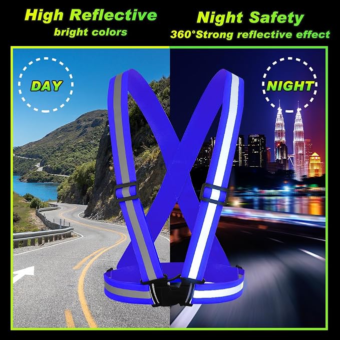 Hercicy 20 Pcs Reflective Vest High Visibility Safety Vests, Adjustable Running Gear Straps Lightweight Reflector for Construction (Blue)