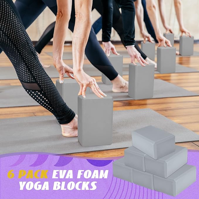 Wettarn 6 Pack Yoga Blocks 9 x 6 x 4 Inch EVA Foam Lightweight Non Slip Yoga Props for Pilates Stretching Meditation