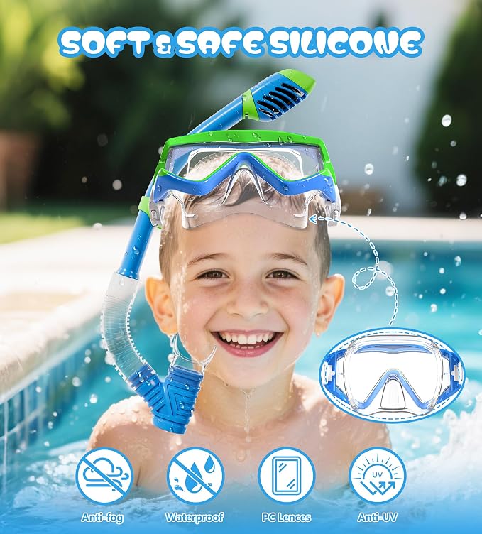 Aegend Snorkeling Gear for Adults Youth Kids, Snorkel Mask with Top Dry Valve - Panoramic View Anti-Leak and Anti-Fog with Mesh Bag for Snorkeling, Scuba Diving, Freediving & Swimming