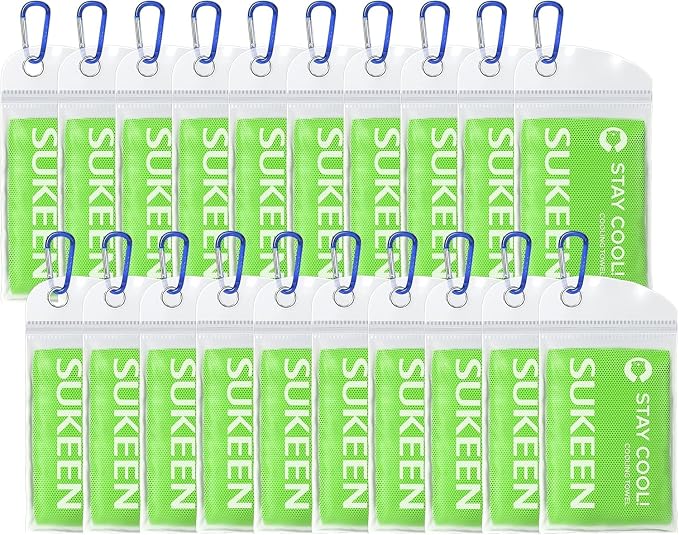 Sukeen Cooling Towel 20 Pack (40"x12") Ice Towel,Bulk Breathable Chilly Twoles,Microfiber Towel for Neck Face for Yoga,Sport,Running,Gym,Workout,Camping,Fitness,Travel & More Activities, Green
