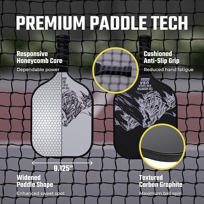 Bison Paddles: Carbon Graphite Pickleball Paddles - Lightweight Pickleball Rackets | Honeycomb Composite Core Improves Pickle Ball Placement and Increases Power | Durable Unibody Construction