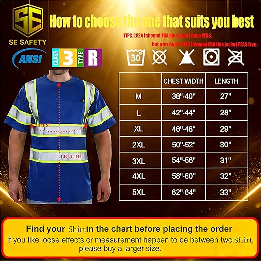 sesafety Premium Silver Reflective Safety Shirts for Men, 360° High Visibility ANSI Class 3 Construction Work T-Shirts with Pocket, Durable Anti-Peeling Hi Vis Shirt for Night Shifts