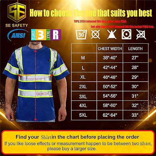 sesafety High Visibility Shirts for Men Class 3 Hi Vis Reflective Construction Shirts for Men with Pocket Safety T Shirt for Mens Work Shirt for Mens Short Sleeve Blue Yellow Strips