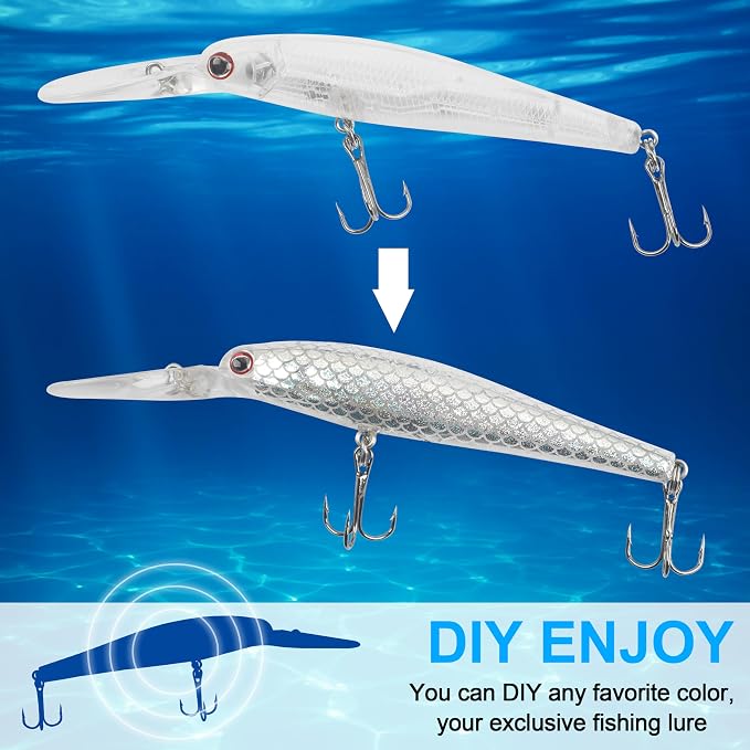 Unpainted Fishing Lures DIY Minnow Kit - 280/363pcs Blank Hard Crankbait Set Pliers Scissors,Treble Hooks,Split Rings,Stickers,3D Eyes for Making Lures DIY Fishing Tackle Kit