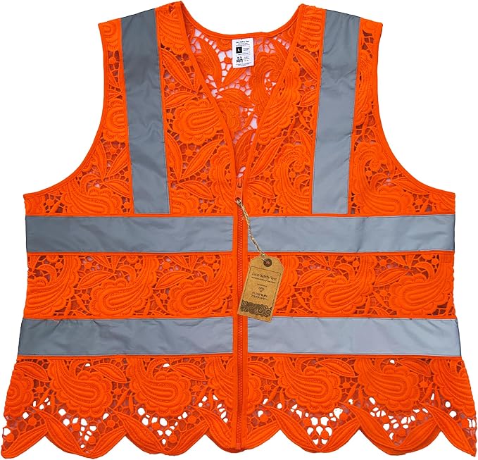 Lace-Mesh Safety Vest for Women & Men - Breathable, High Visibility Vest with Zipper & ANSI Class 2 Reflective Strips