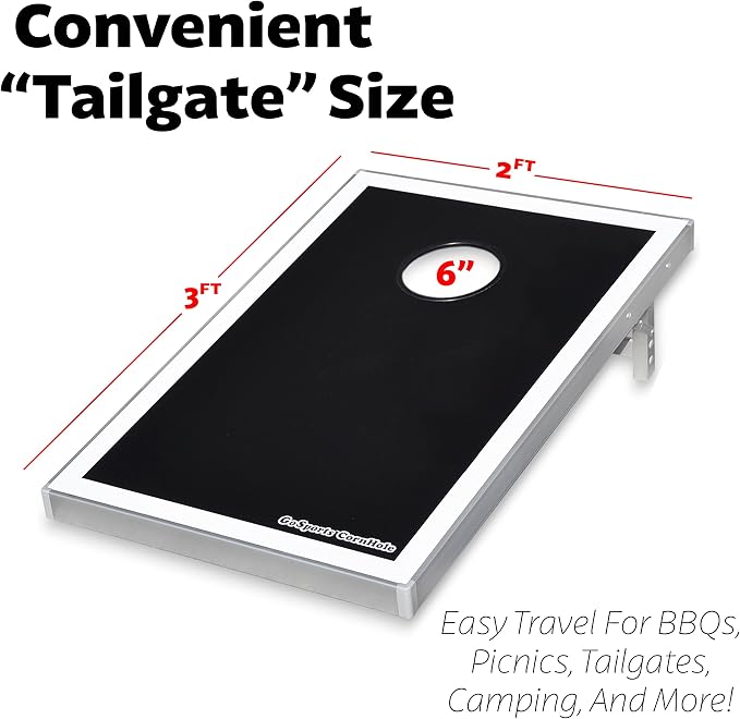 GoSports Tailgate Size 3 x 2 ft Cornhole Sets - Choose LED or Standard - Portable Set Includes 8 Bean Bags & Game Rules