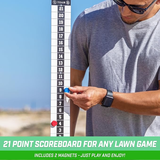 GoSports All Weather Metal Cornhole Scoreboard with Drink Holders - Black or White - Magnetic Outdoor Score Keeper for Yard Games - Set of 2 ScoreCaddy Tables