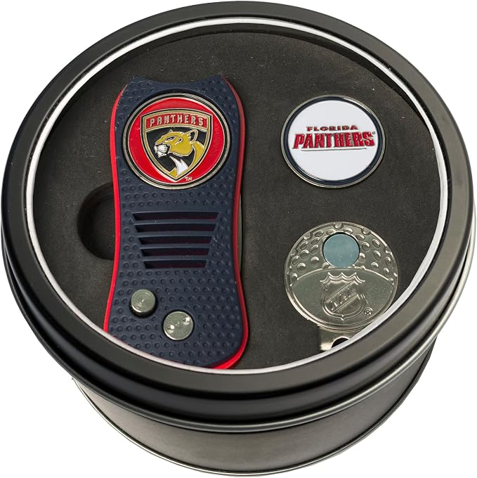 Team Golf NHL Gift Set Switchblade Divot Tool, Cap Clip, & 2 Double-Sided Enamel Ball Markers, Patented Design, Less Damage to Greens, Switchblade Mechanism