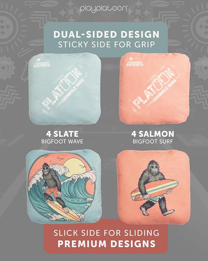 Play Platoon Pro Cornhole Bags Set of 8 - Professional Dual Sided Slick and Sticky Side Competition Corn Hole Bags - Tournament Series